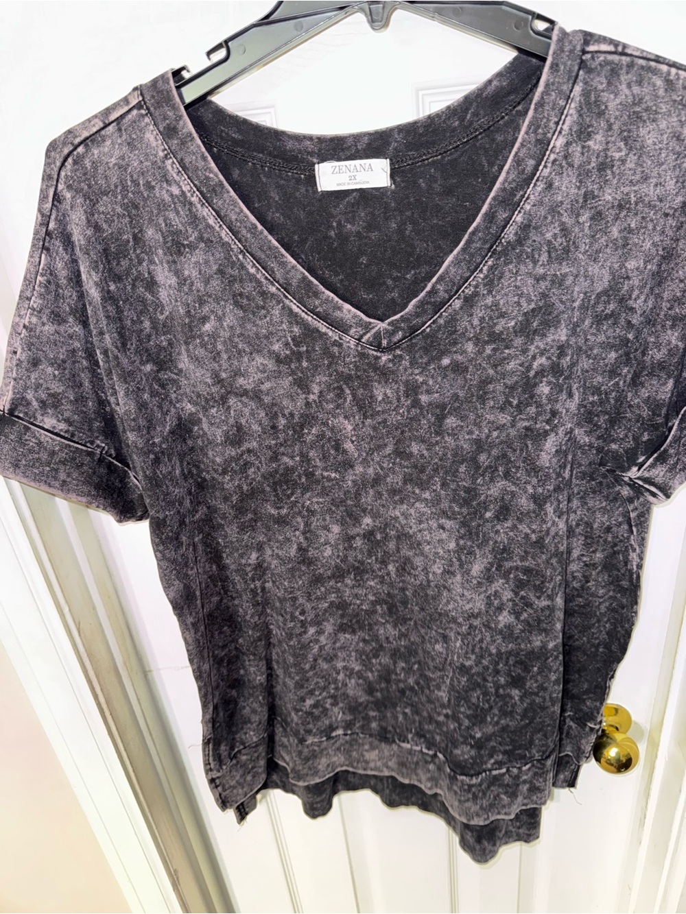 Zenana Outfitters Mineral Wash Black V-Neck Short Sleeve Top